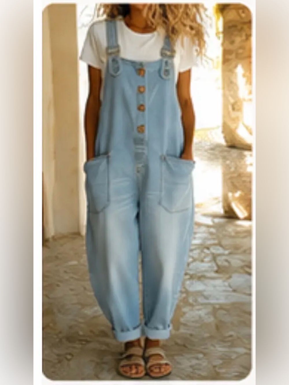 New Light Blue Denim Overalls Jeans for Women - Casual Button Front. 2XL